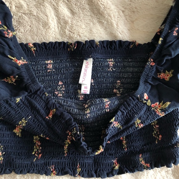 Navy and Pink Floral Off The Shoulder Top and Wide Leg Pants Set - Picture 4 of 13